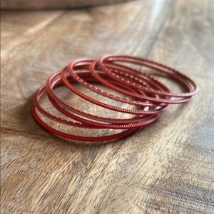 Set of 8 Textured Orange Stacking Bangles - Retro Boho